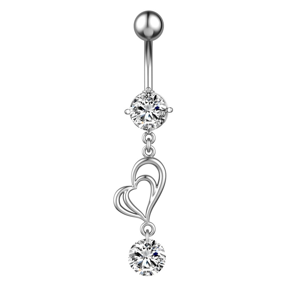 Animal Heart Dangle Belly Button Rings Surgical Steel Curved Navel Barbell Ring Body Jewelry Piercing for Women Girl