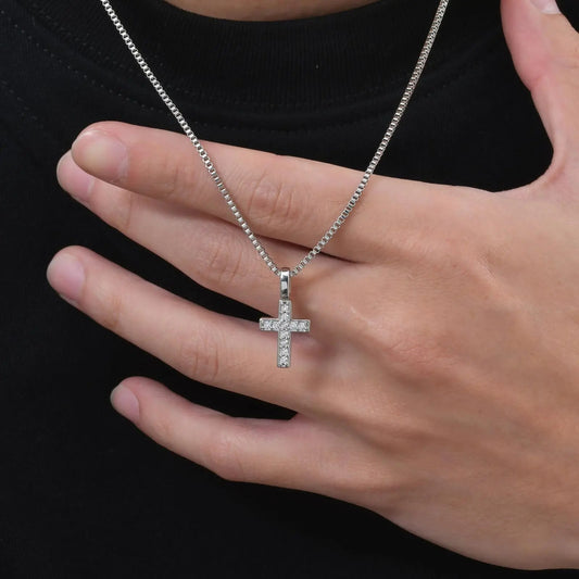 Punk Small Cross Necklace for Men Boys,Hip Hop Pendant Necklace with 50cm Stainless Steel Square Box Chain Gifts