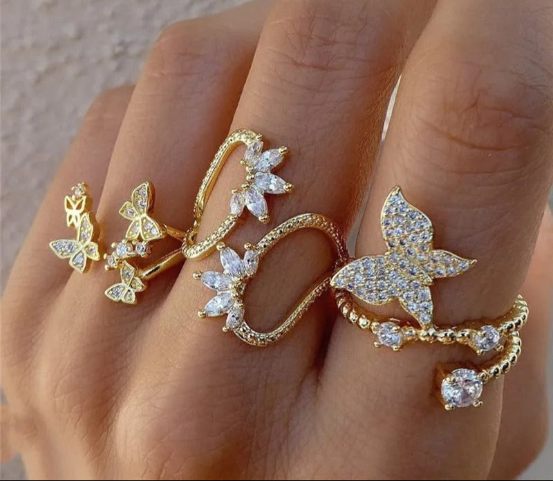 Cute Style White Color CZ Zirconia Leaf Open Rings Geometric Adjustable Ring Jewelry for Women Party Gift