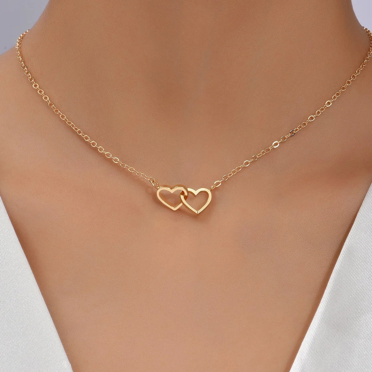 Tiny Double Hollow Heart Chain Necklace for Women Fashion Love Necklace Valentine's Day Jewelry