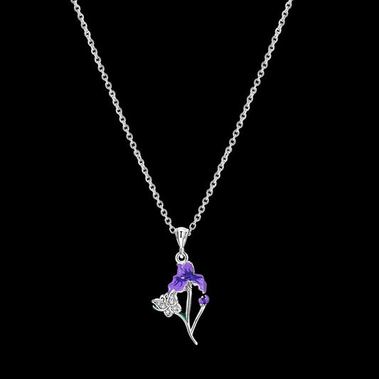 2025 New 925 Sterling Silver Necklace Zircon Purple Iris Flower Simple Necklaces for Women Anniversary Birthday Jewelry Gift