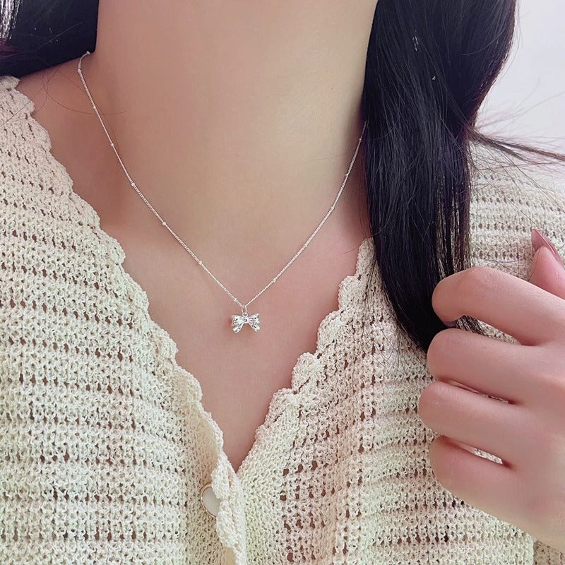 Elegant Bow Pendant Necklace for Women Delicate Adjustable Chain Feminine Dainty Accessories Party Daily Jewelry Gift
