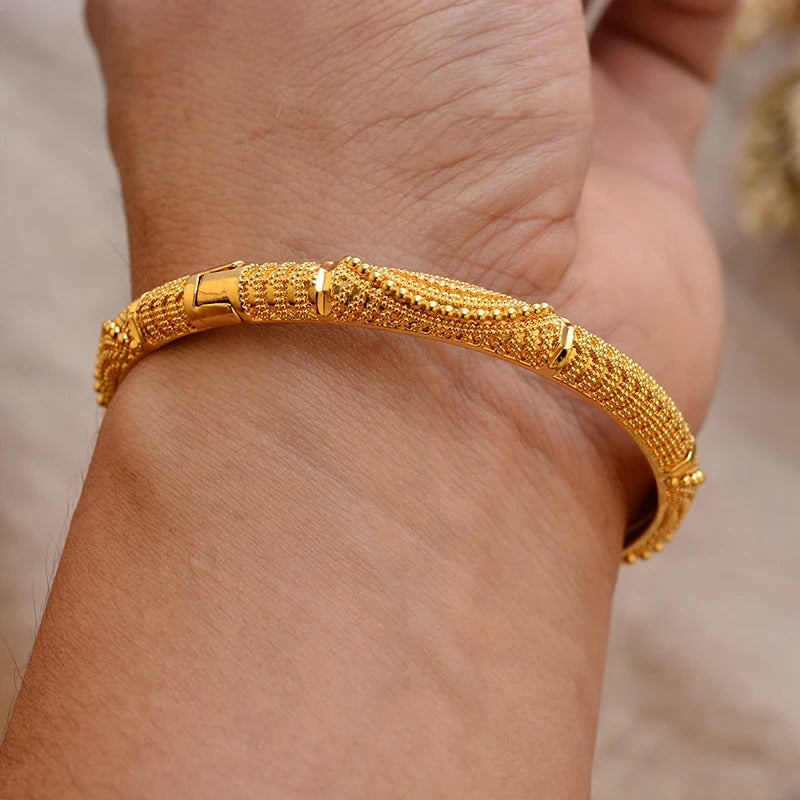 Luxury Wedding Gold Color Bangles for Women Girls Bridal Muslim Arabic Bridal Dress Bride Accessory Jewelry