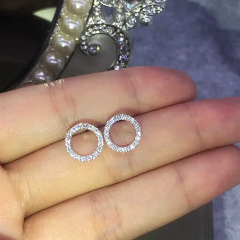 Dazzling Circle Stud Earrings Crystal CZ Minimalist Jewelry