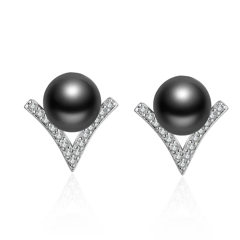 Silver Black Pearl Stud Earrings For Women Luxury Designer Jewelry  Jewelry