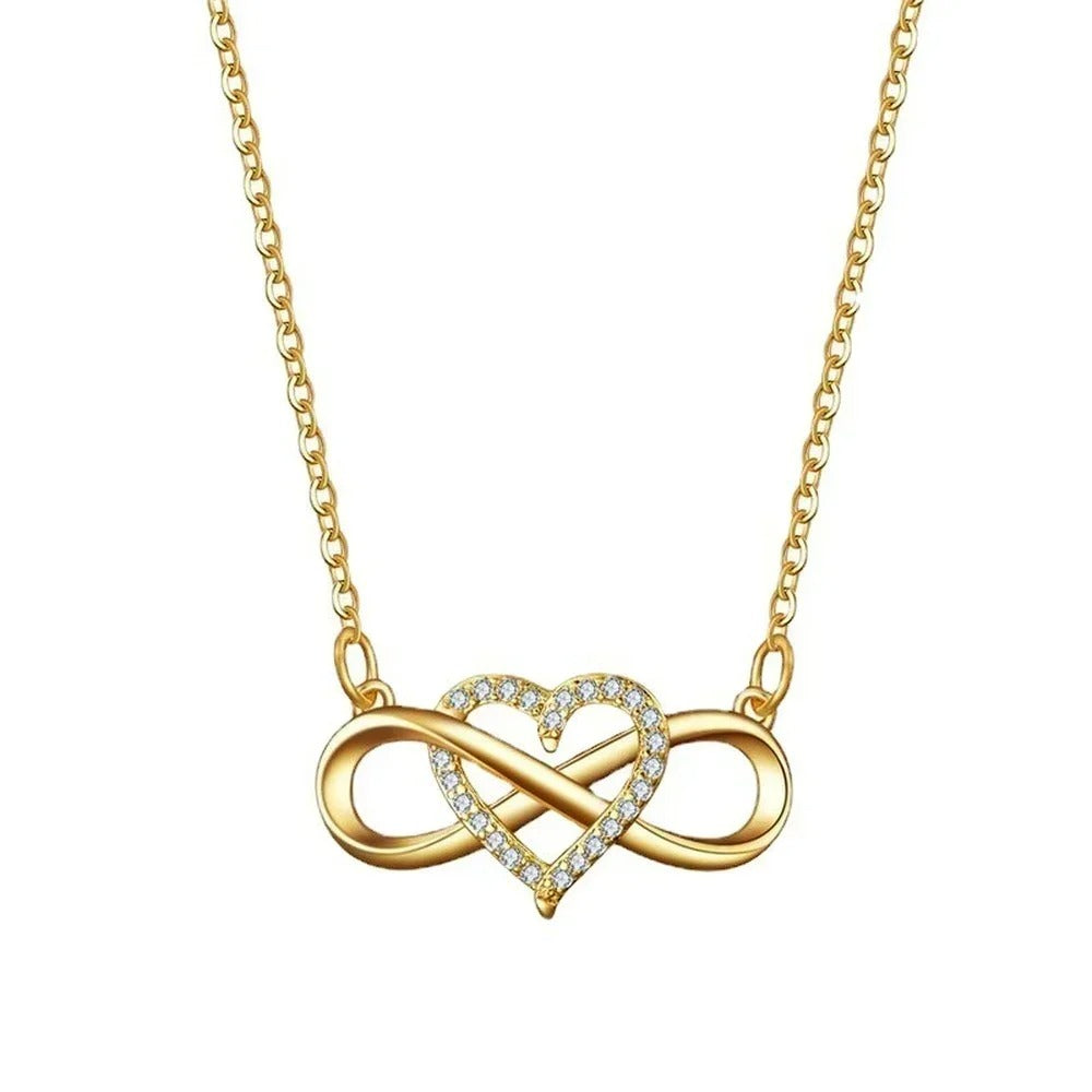 Romantic Fashion Silver Gold Color Infinity Forever Love Necklace Lucky Heart Pendant Necklace for Women Gift
