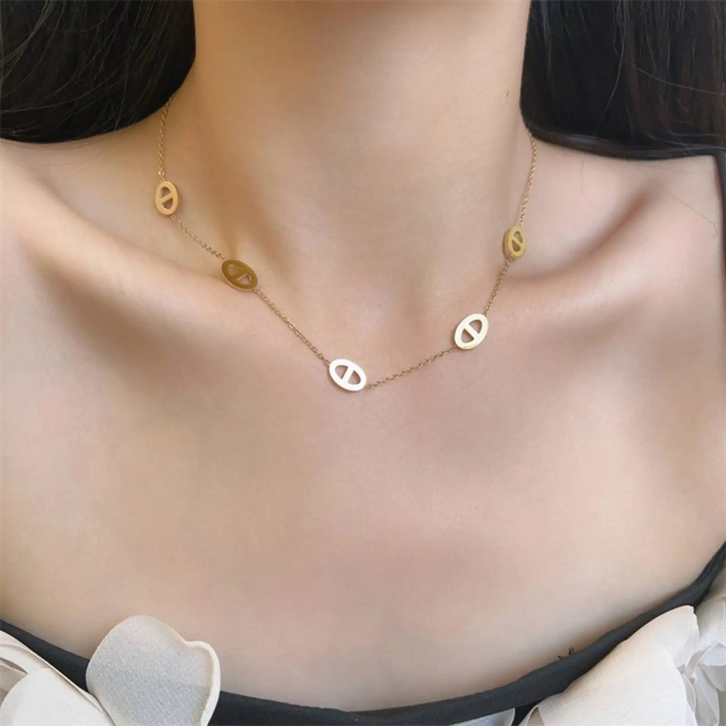 Cute Pig Nose Pendant Necklace Stainless Steel Fashion Jewelry Gift for Women & Girls