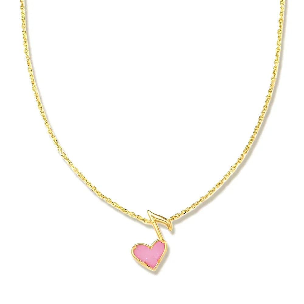 Fashion Jewelry Dolly Heart Music Note Short Pendant Necklace in Light Pink For Women Unique gifts