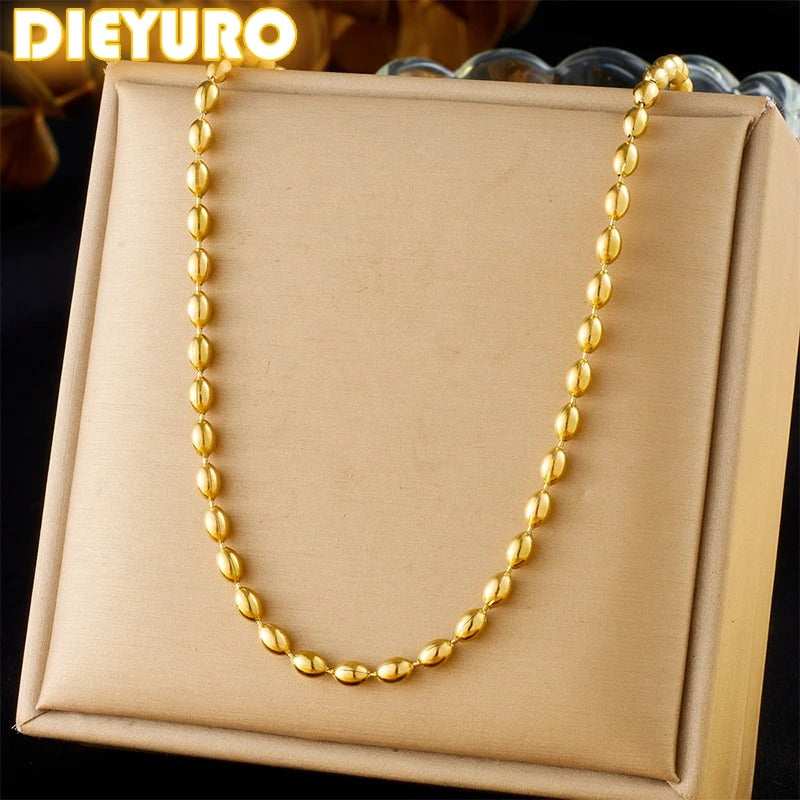 316L Stainless Steel Gold Oval Beads Clavicle Necklace Women