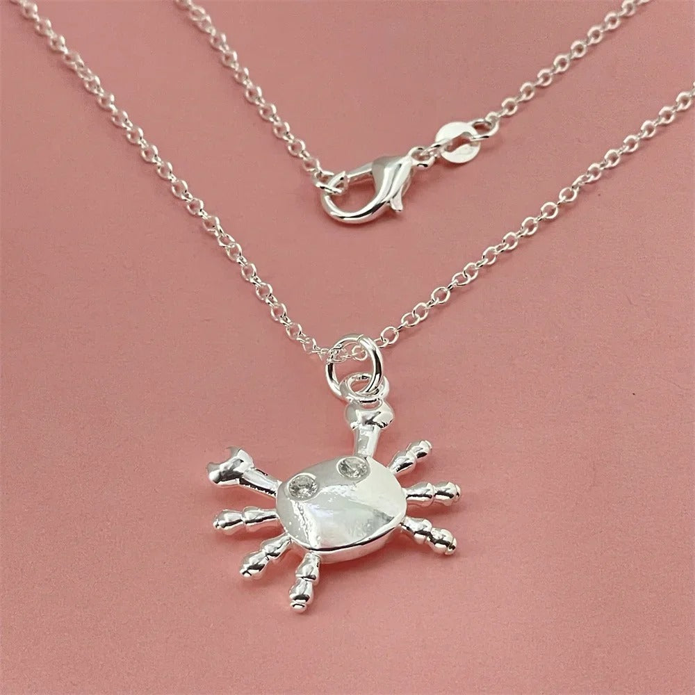 Elegant Silver Crab Pendant Necklace for Women & Couples