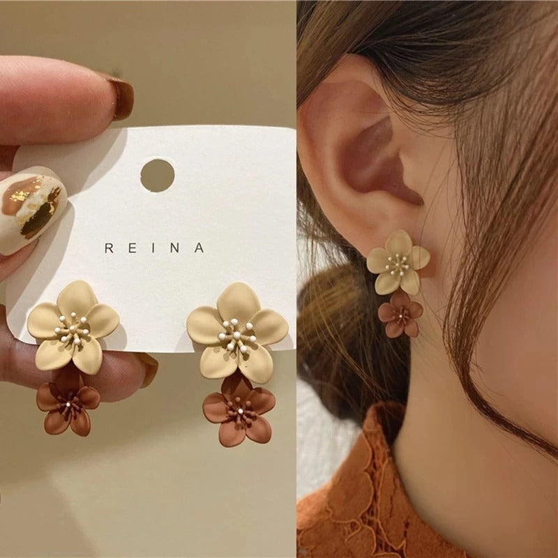 Coffee Flower Drop Dangle Earrings for Women New Korean Fashion Jewelry Wedding Party Girl Elegant Jewelry Accessories