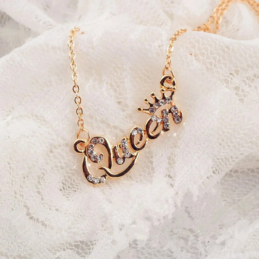 New Fashion Luxury Gold-Color Queen Crown Chain Necklace Zircon Crystal Women Jewelry Birthday Present Gifts