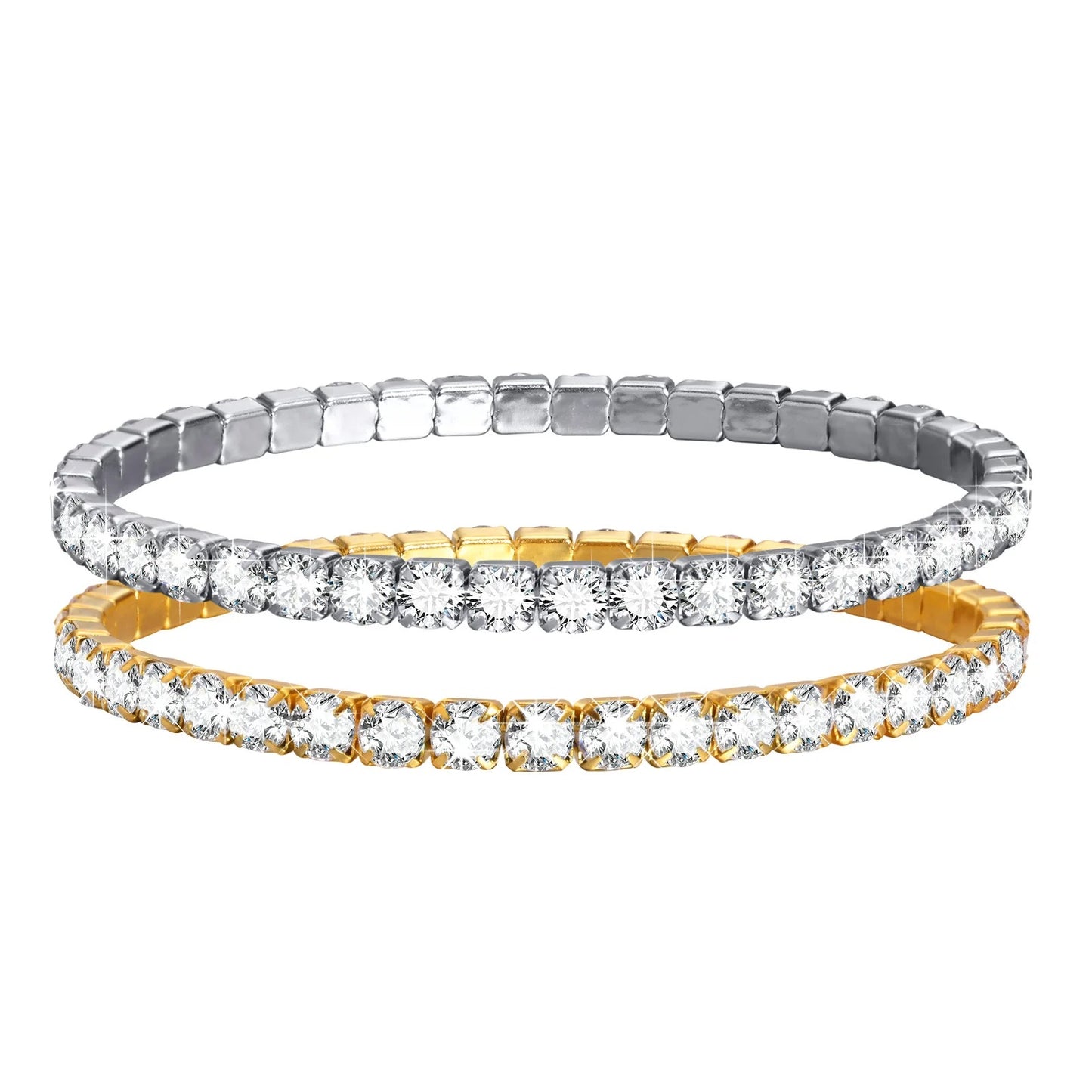 Cubic Zirconia Tennis Bracelet for Women, Elastic Stainless Steel Rose Gold Color Hand Chain, Minimalist Link Jewelry