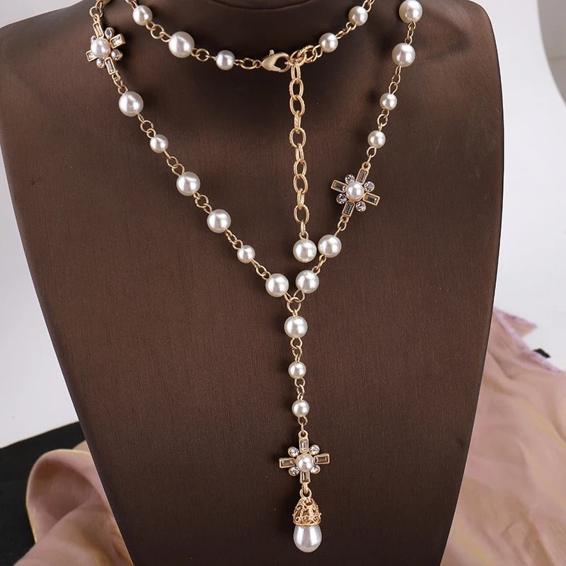 Fashion Pearl Long Double Layer Pendant Necklace Sweater Chain Accessories