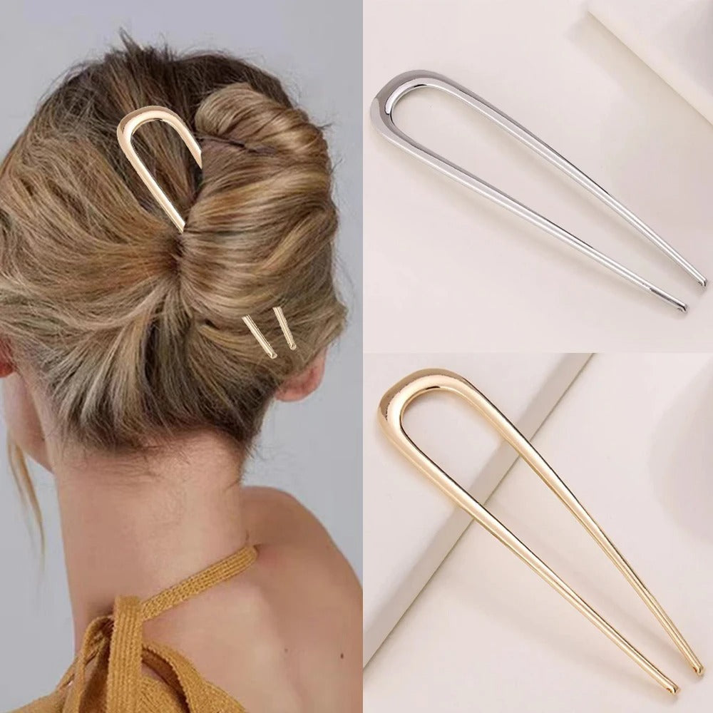 Elegant U-Shaped Metal Hairpin French Hair Stick Clip for Women’s Fashionable Hair Accessories ✨