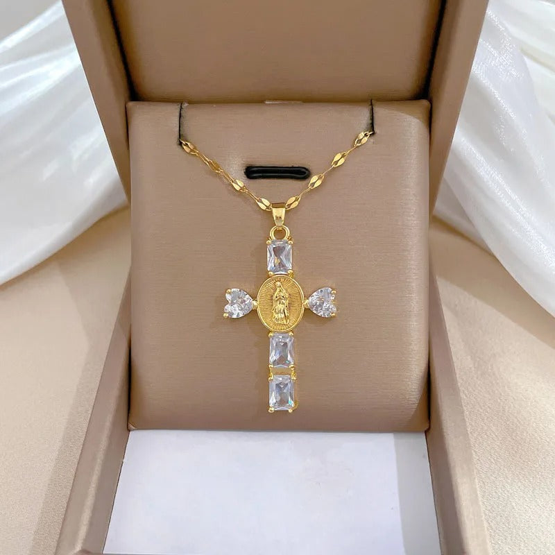 Classic Personalized Love Virgin Mary Micro-paved White Jewelry Necklace Gorgeous Stainless Steel