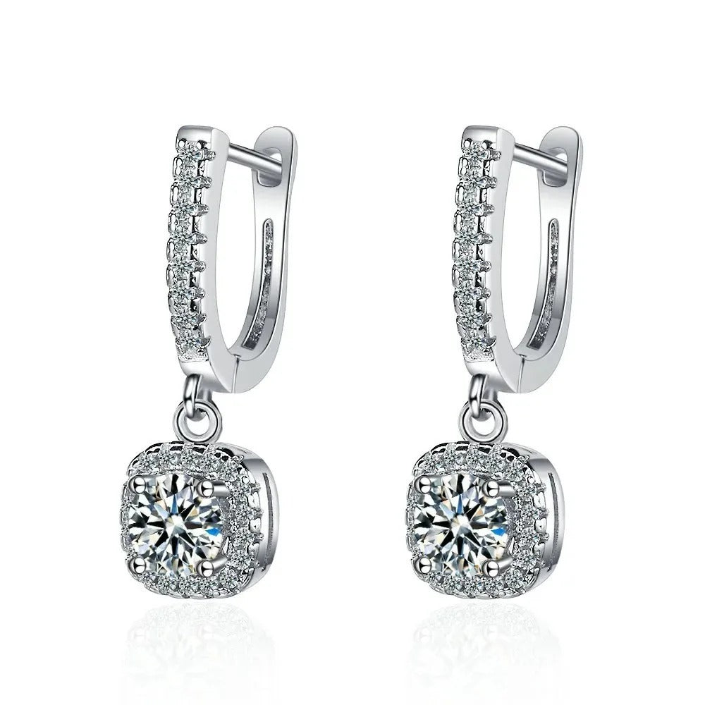 Dainty 2CT Moissanite Hoop Earrings Women Gold Plated Silver Jewelry Gift