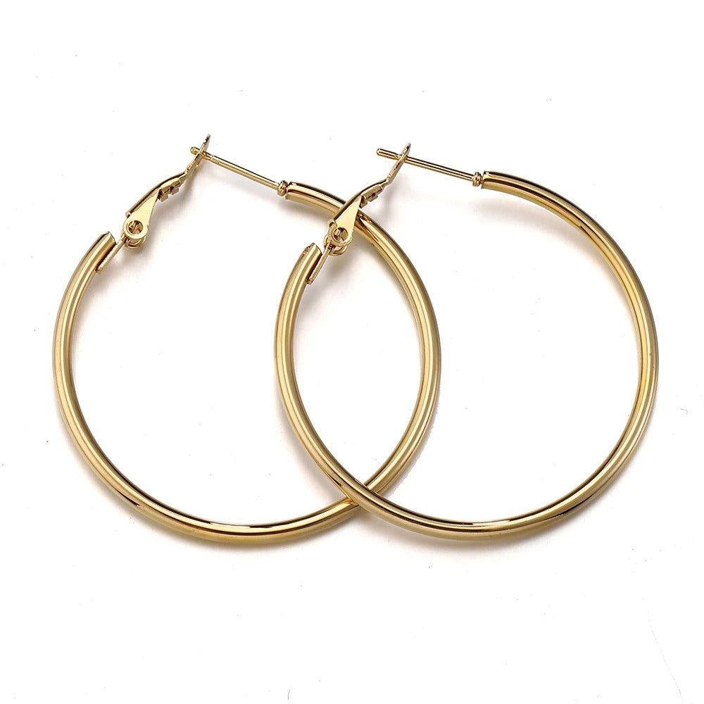Stainless Steel Round Big Circle Hoop Earring Hoops Gold Color Earring Fashion Women Jewelry