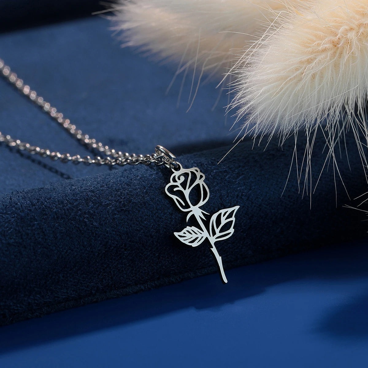 Stainless Steel Necklace Flower Charms Chain Rose Flower Pendant Necklaces For Women Female Gifts