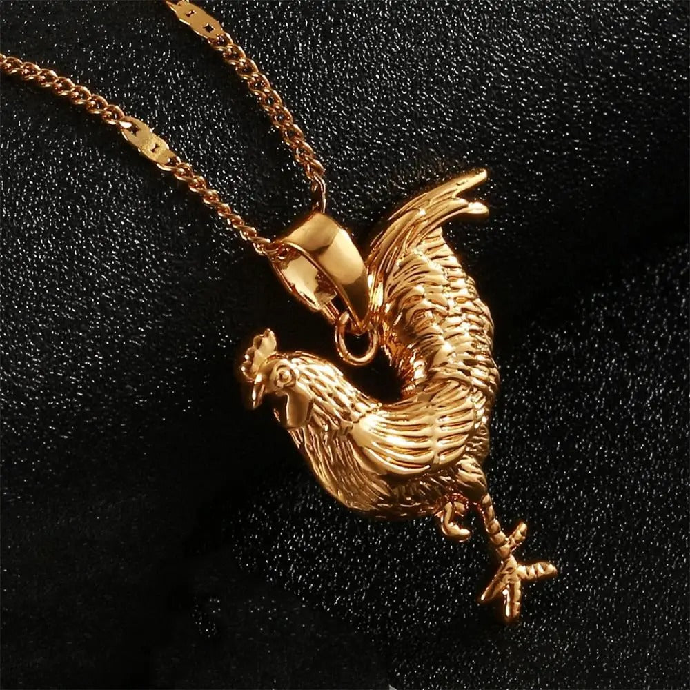 Trendy Women Gold Color Rooster Chicken Pendant Necklace, Animal Charm Jewelry, Unique Farm Animal Necklace, Gift for Her