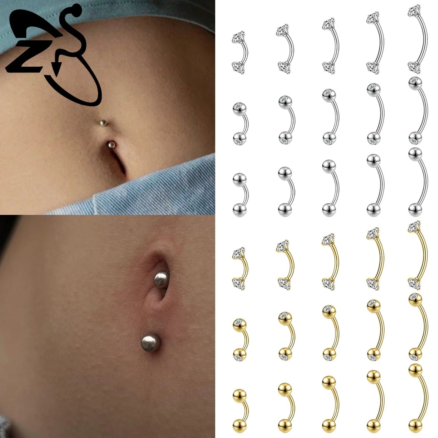 1PC Internal Thread Stainless Steel Belly Button Ring Curved Navel Rings Helix Cartilage Piercings Jewelry