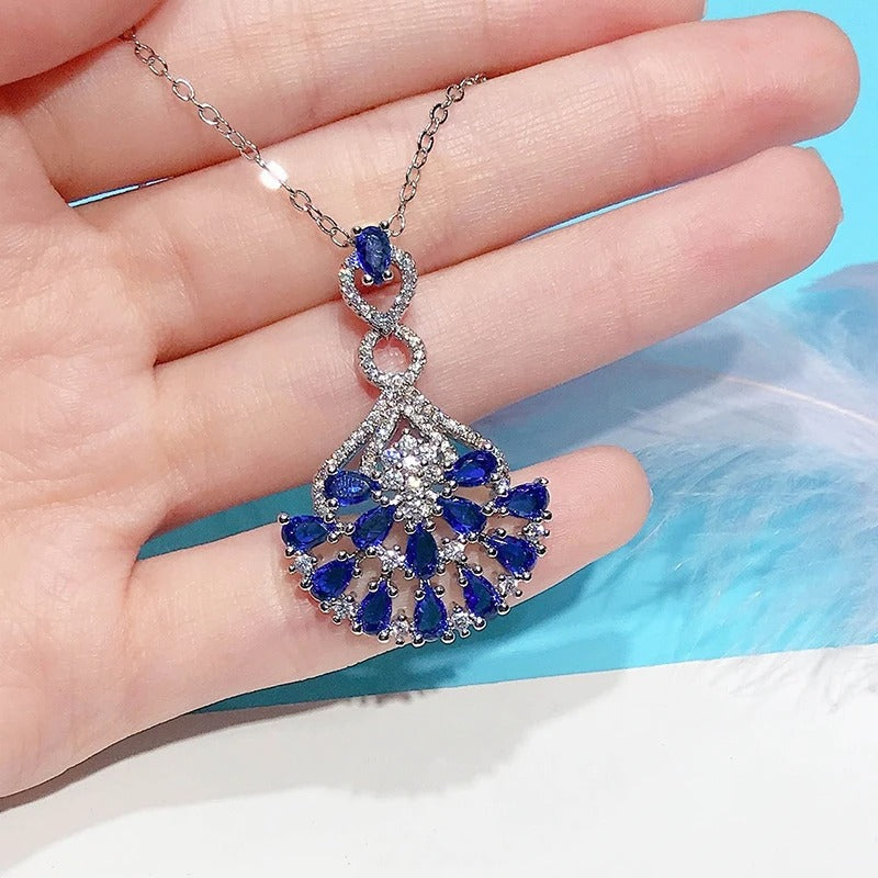 Gorgeous Elegant Women Wedding Necklace with Blue Cubic Zirconia Temperament Female Necklace Anniversary Party Jewelry