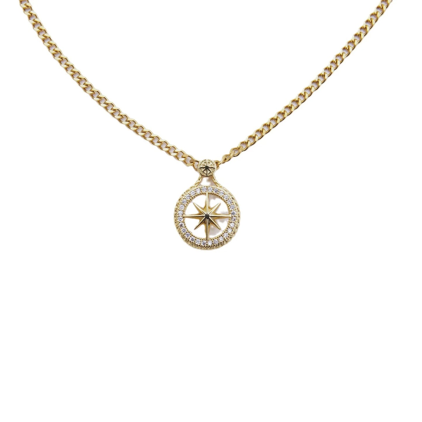 Gold Plated Titanium Steel Chain Compass Necklaces Hiphop Jewelry STAY Pendant Cubic Zirconia Necklace