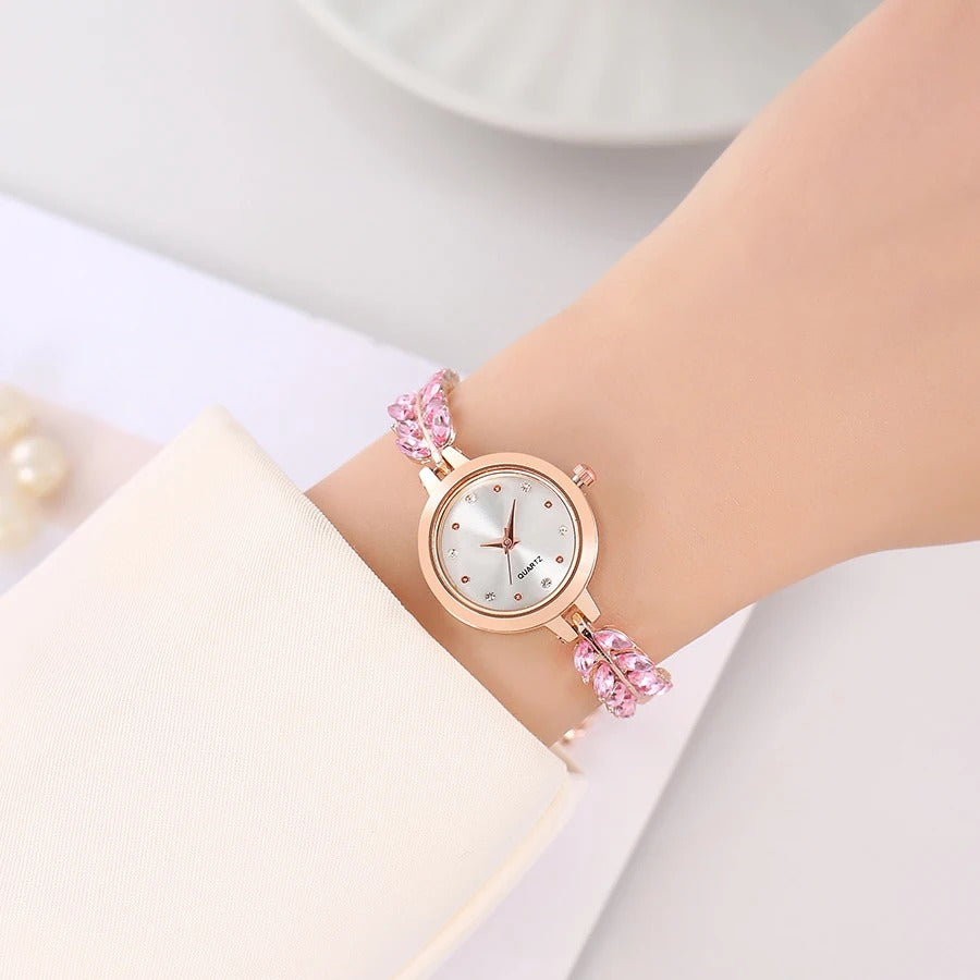 New fashionable colored diamond thin band diamond-encrusted round ladies' watch, freely adjustable bracelet watch, women's quart