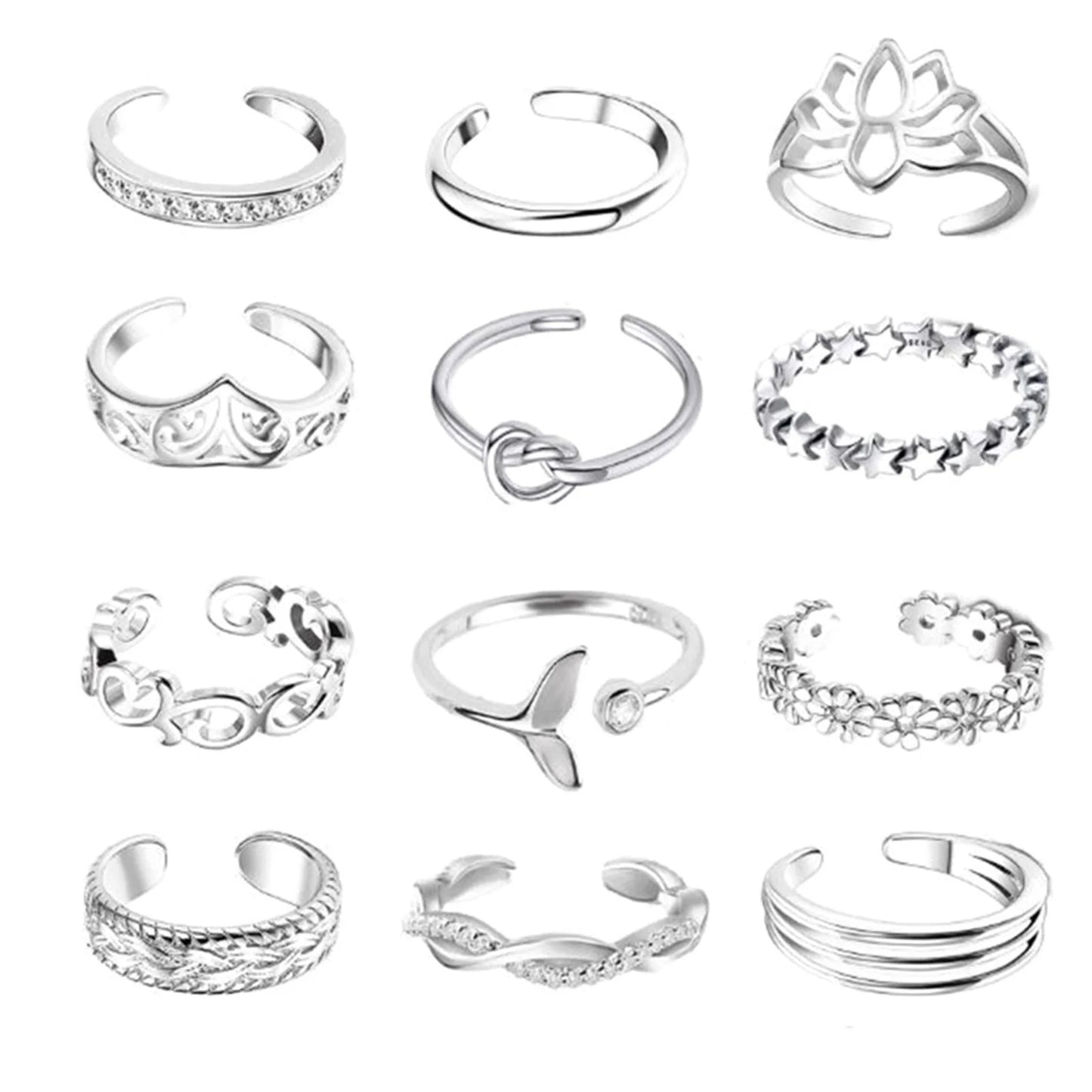 12Pcs Foot Ring Open Toe Rings Rose Gold/Silver/Gold Color Alloy Adjustable Rings Set for Women Summer Beach Foot Jewelry