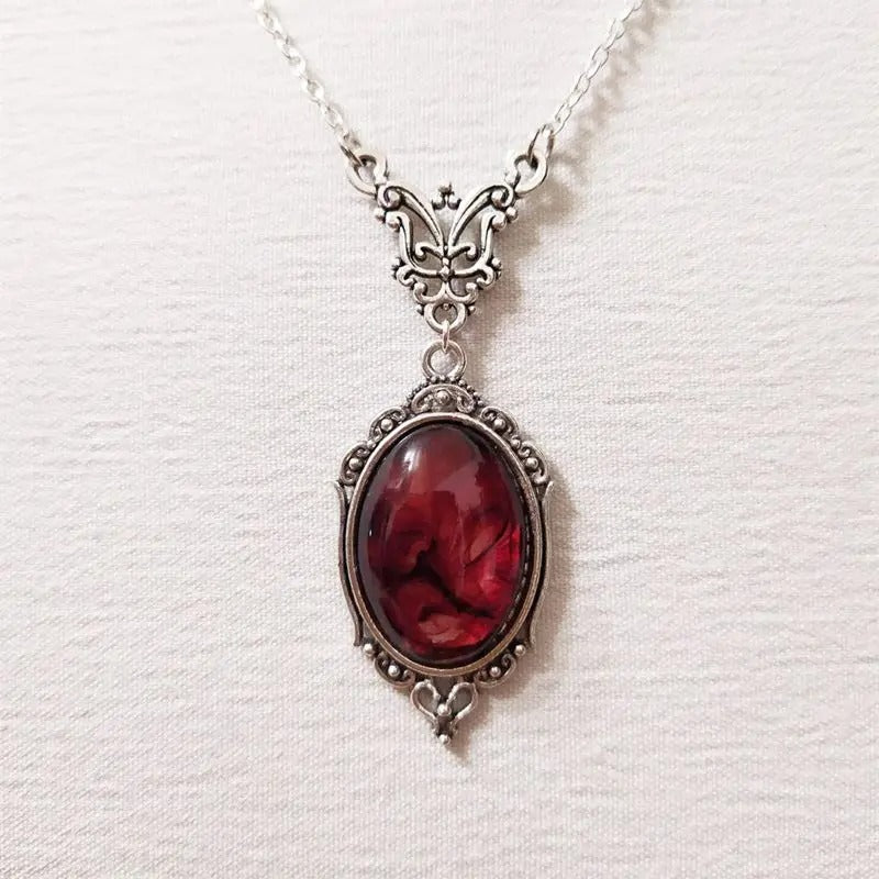 Blood Red Quartz Charm Necklace Oval Pendant Necklace For Women Jewelry Vintage Chokers