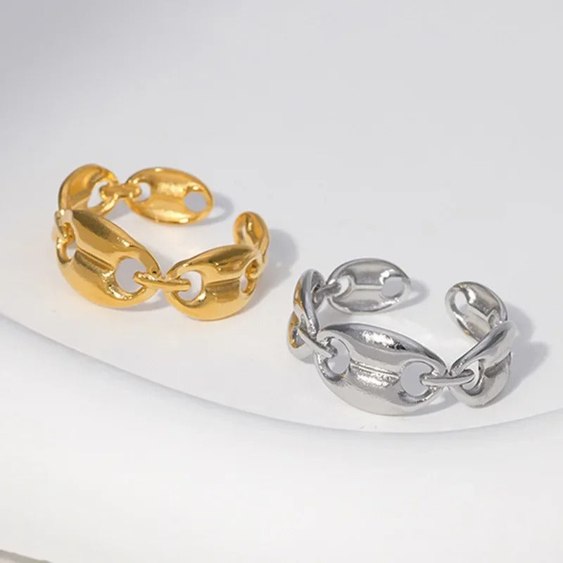 Hip Hop Cuban Coffee Bean Rings for Women Men Stainless Steel Gold Silver Color Adjustable Open Finger Rings Accessories Gift