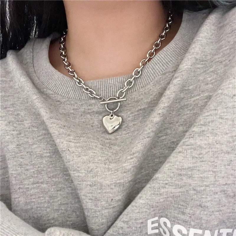 European Style Love Heart Pendant Necklaces Coldness Punk Neck Chains For Women Unisex Korean Fashion Jewelry