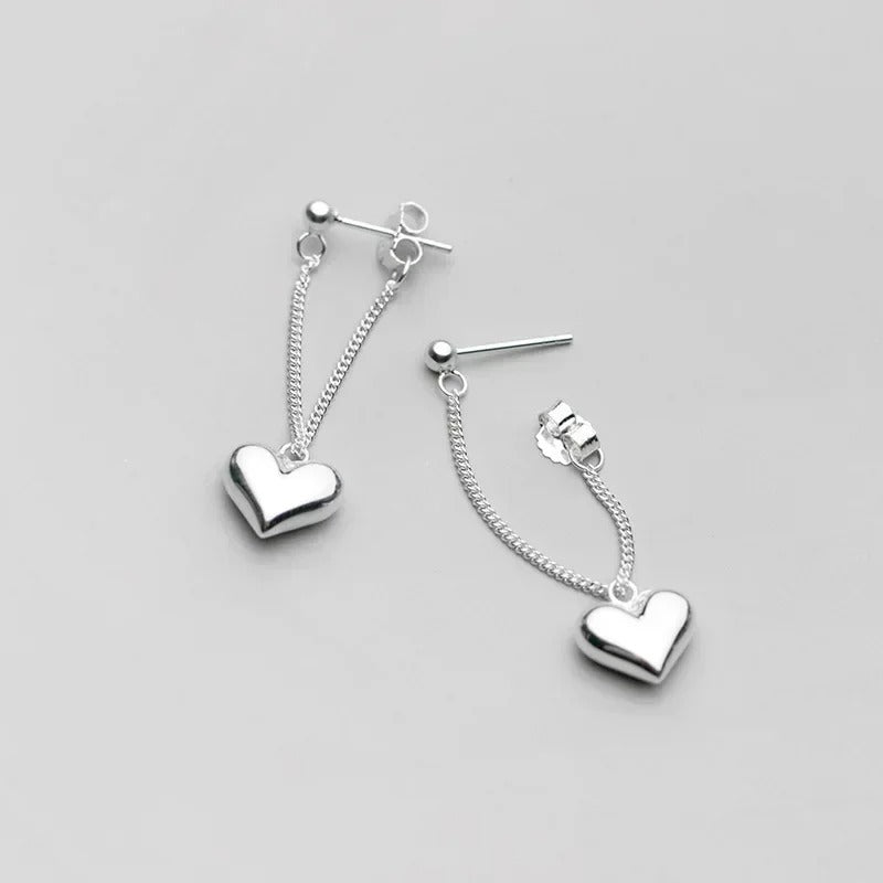 Silver Earrings For Women Heart Chain Earring Jewelry Prevent Allergy Party Accessories Gift Heart Earrings