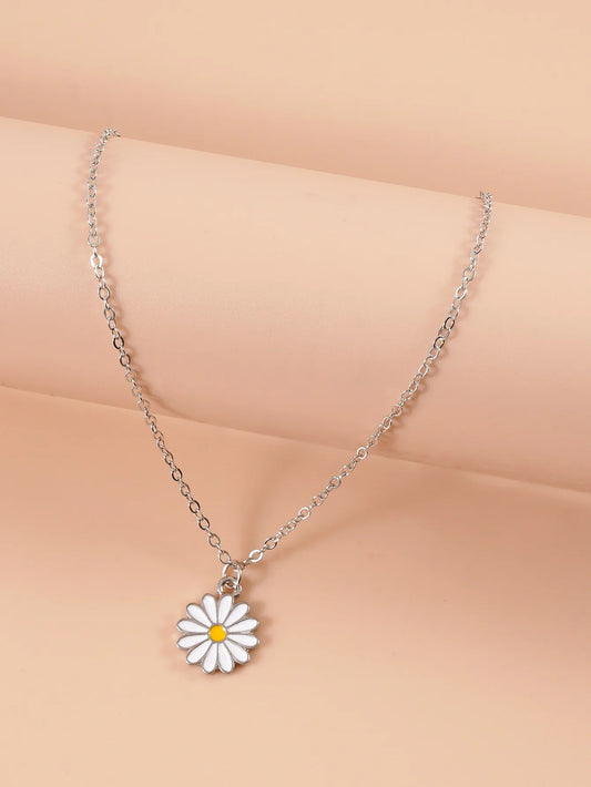 Silver color collar Daisy Flower Pendant Necklace for Women Link Chain Wedding Jewelry Cute Wedding Party Jewelry Gifts