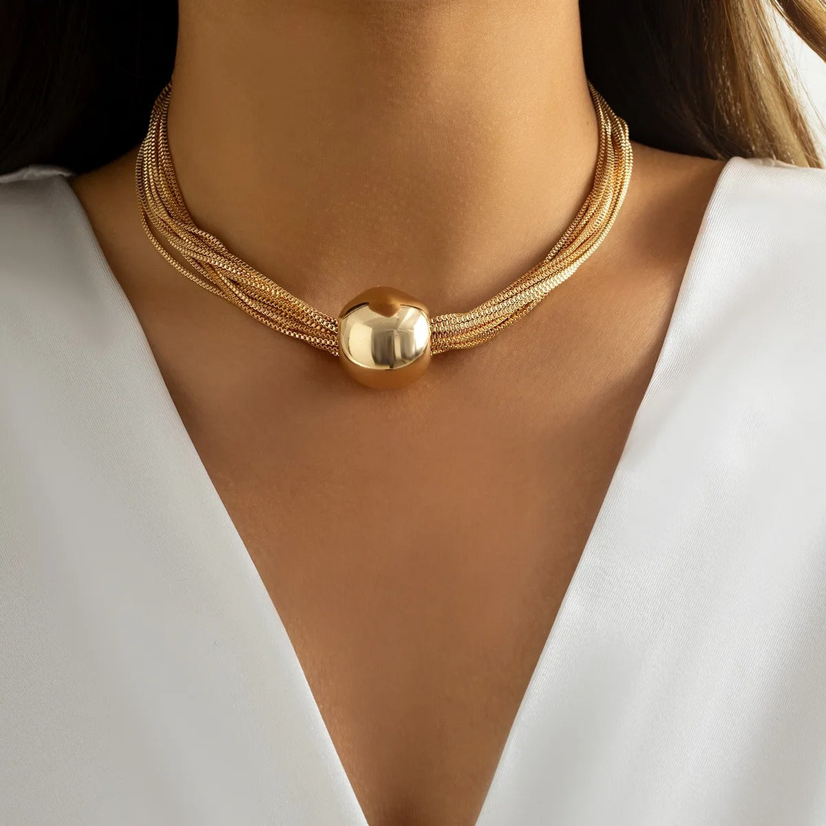 2025 Punk Style Gold Color Metal Multilayer Box Chain Clavicle Necklace Ladies Hip Hop Round Necklaces Men Fashion Girls Jewelry