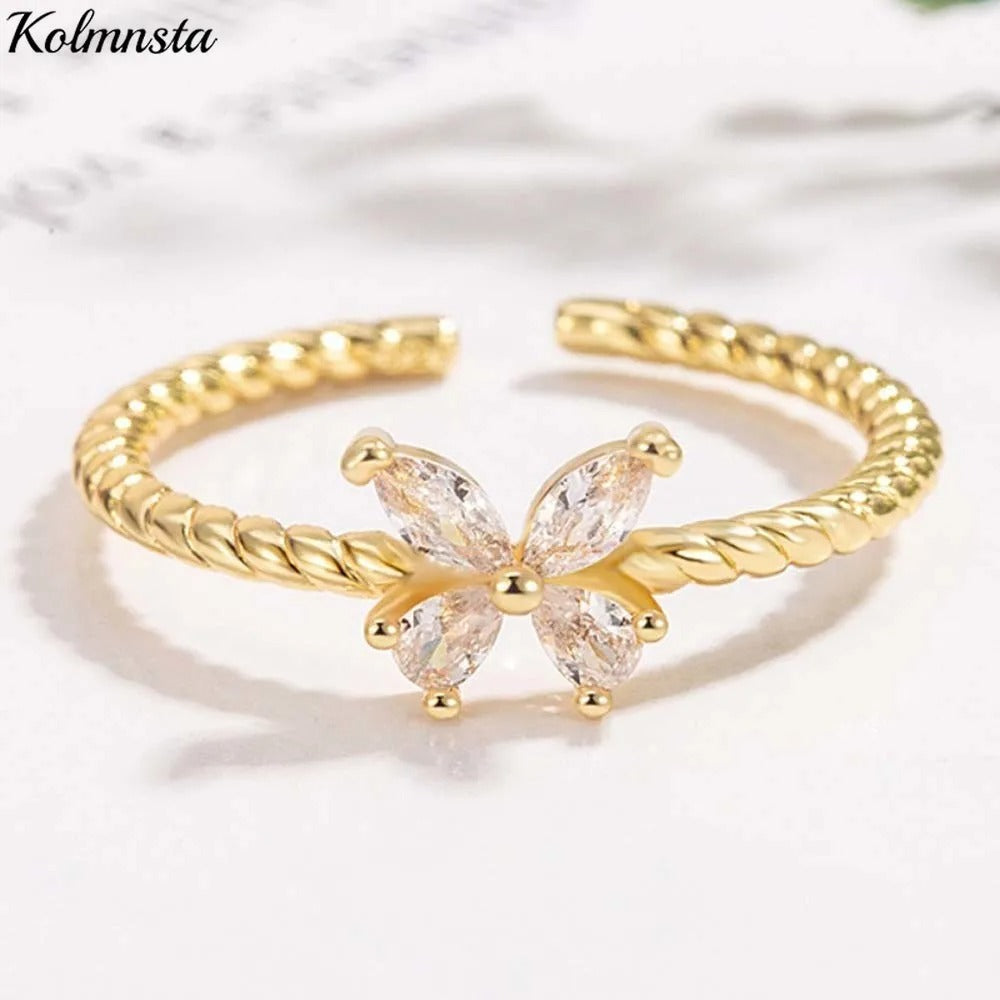 New Zircon Adjustable Butterfly Rings For Women Geometric Minimalist Wedding Ring Engagement Couple Jewelry Party Gift