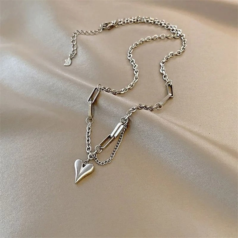 Creative Sweet Cool Heart Pendant Necklace For Women Girls Simple Fashion Adjustable Clavicle Chain Jewelry Accessories Gifts