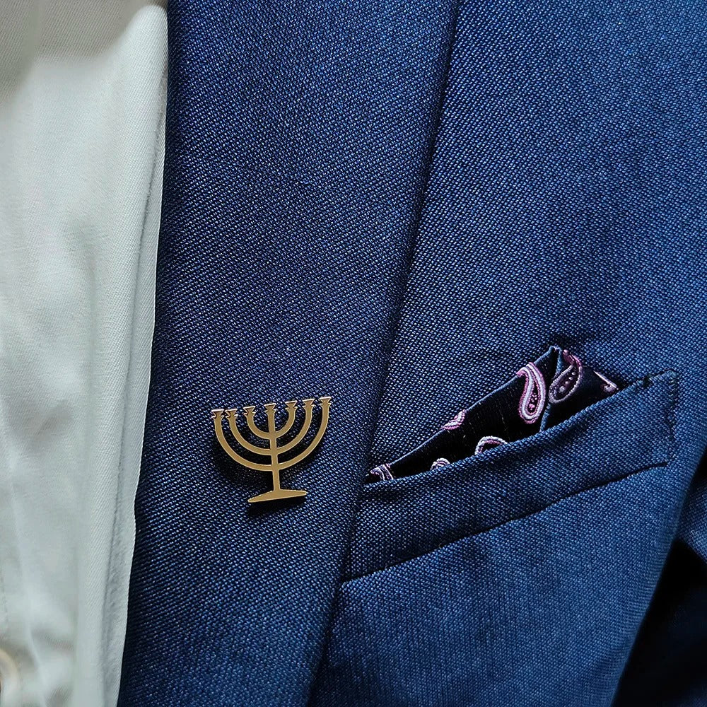 Jewish menorah men's brooch stainless steel lapel pin suit shirt decoration accessories wedding groomsmen gift