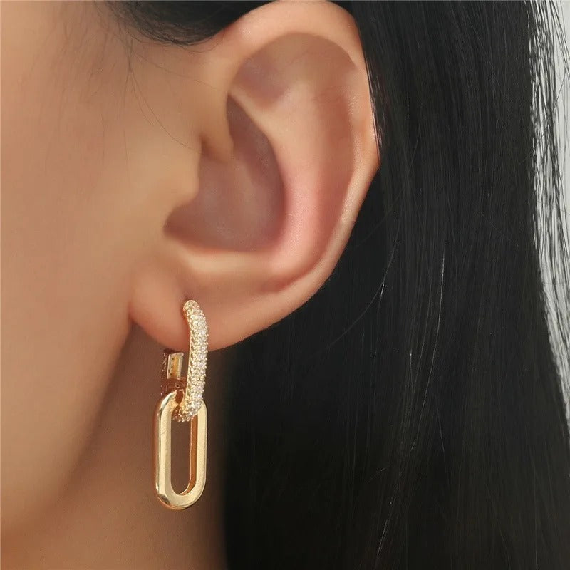 Double Loop Design Drop Earrings Gold Color Geometric Round Hoop Earrings for Women Girls Punk Hip Hop Fashion Jewelry