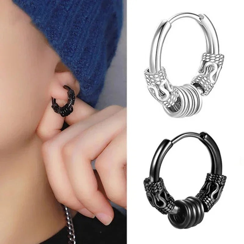 Round Circle Totem Hoop Earrings Stainless Steel Men Women Jewelry