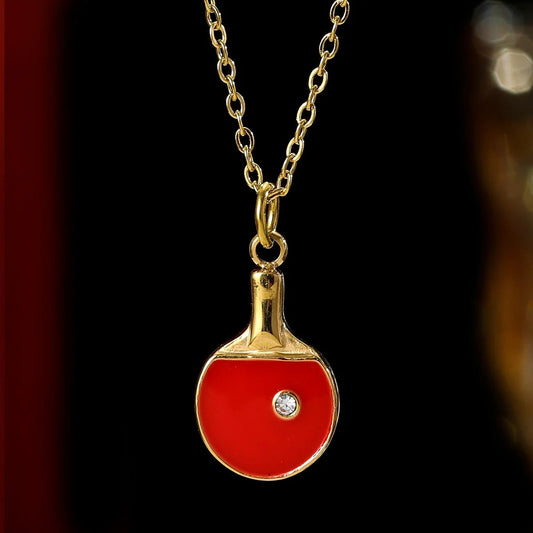 Stainless Steel Enamel Table Tennis Racket Charm Necklace 14K Gold Plated Pendant Choker Jewelry For Women Party Daily Wear