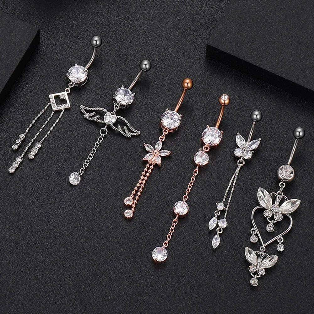 Trendy Angel Belly Button Rings Stainless Steel Zircon Butterfly for Women Body Belly Jewelry Pendant