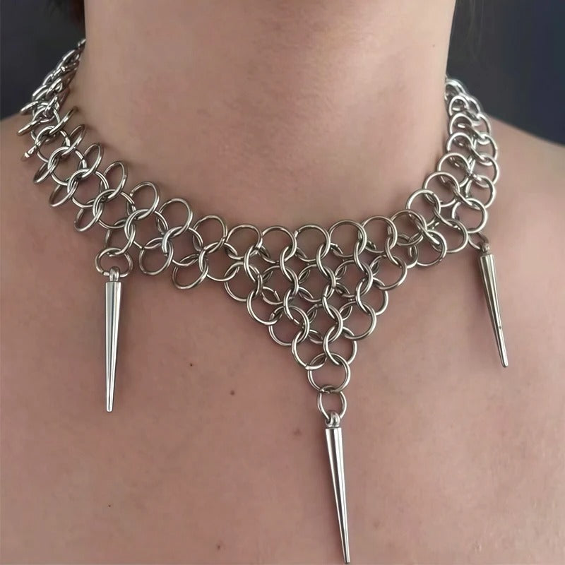 Women’s Rivet Pendant Necklace Chain Splicing Vintage Punk Jewelry