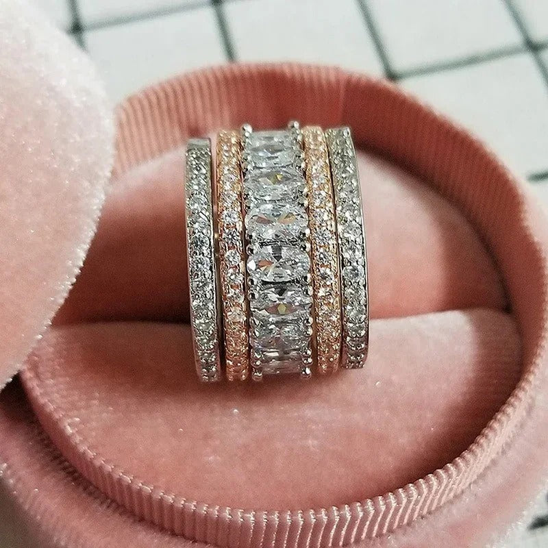 Luxury Two-Tone Wide Rings for Women Full Brilliant Cubic Exquisite Superb Party Jewelry Trendy Chic Accessories.