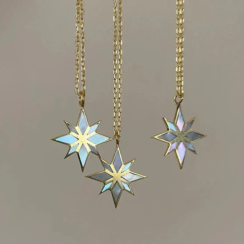 Trendy Stainless Steel Pendant Necklace Shell Inlay Exquisite Shinny Necklace for Women Waterproof Jewelry Gift