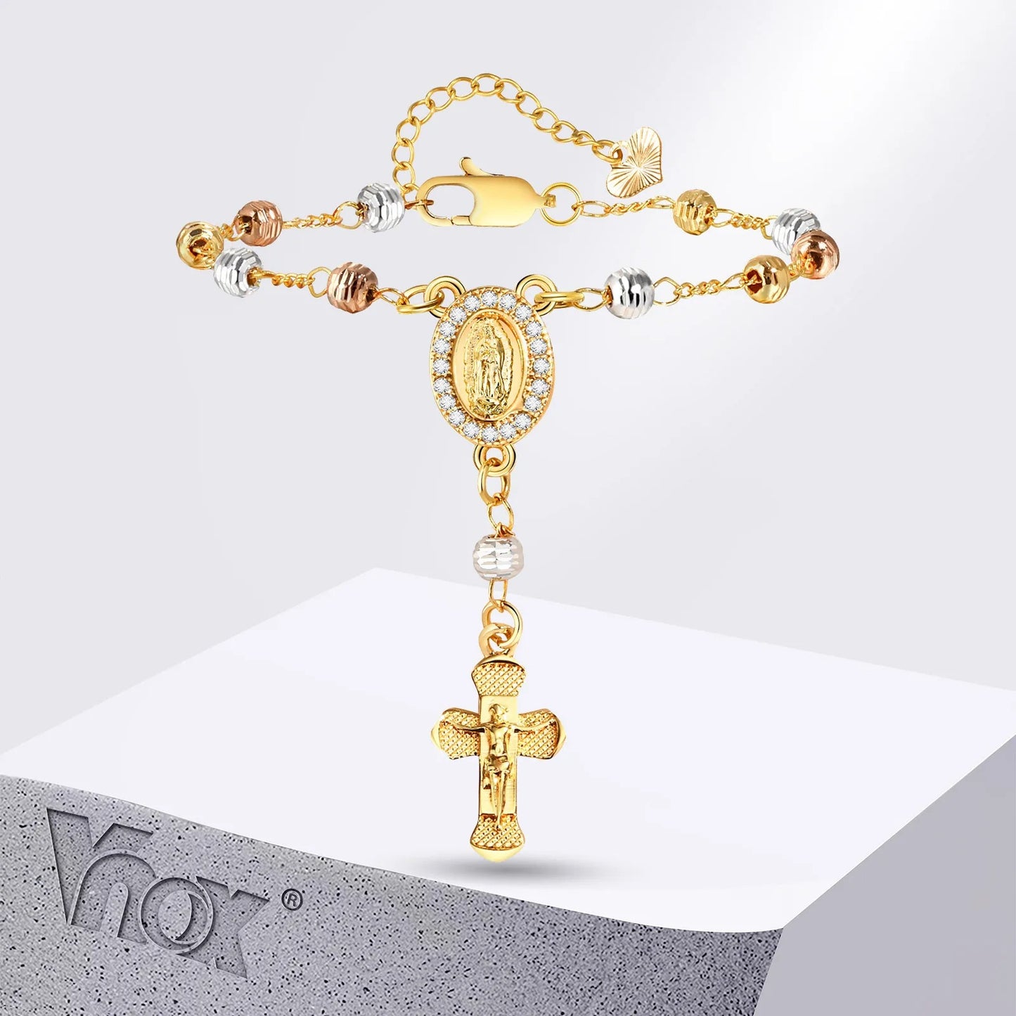 Catholic Cross Rosary Bracelet with Virgin Mary Charm – Baptism & Christening Gift for Women