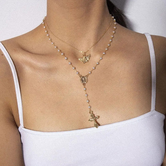 Rosary Coin Catholic Chokers Long Tassel Pendant Cross Jewelry Fashion Accessories Clavicle Chain Necklaces