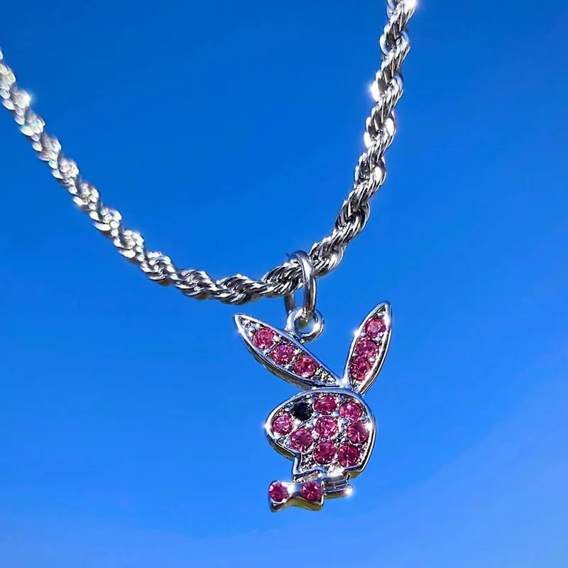 2025 New Fashion Net Red Zircon Rabbit Ladies Necklace Hip Hop Rock Pendant Necklace White Rabbit Jewelry Girl