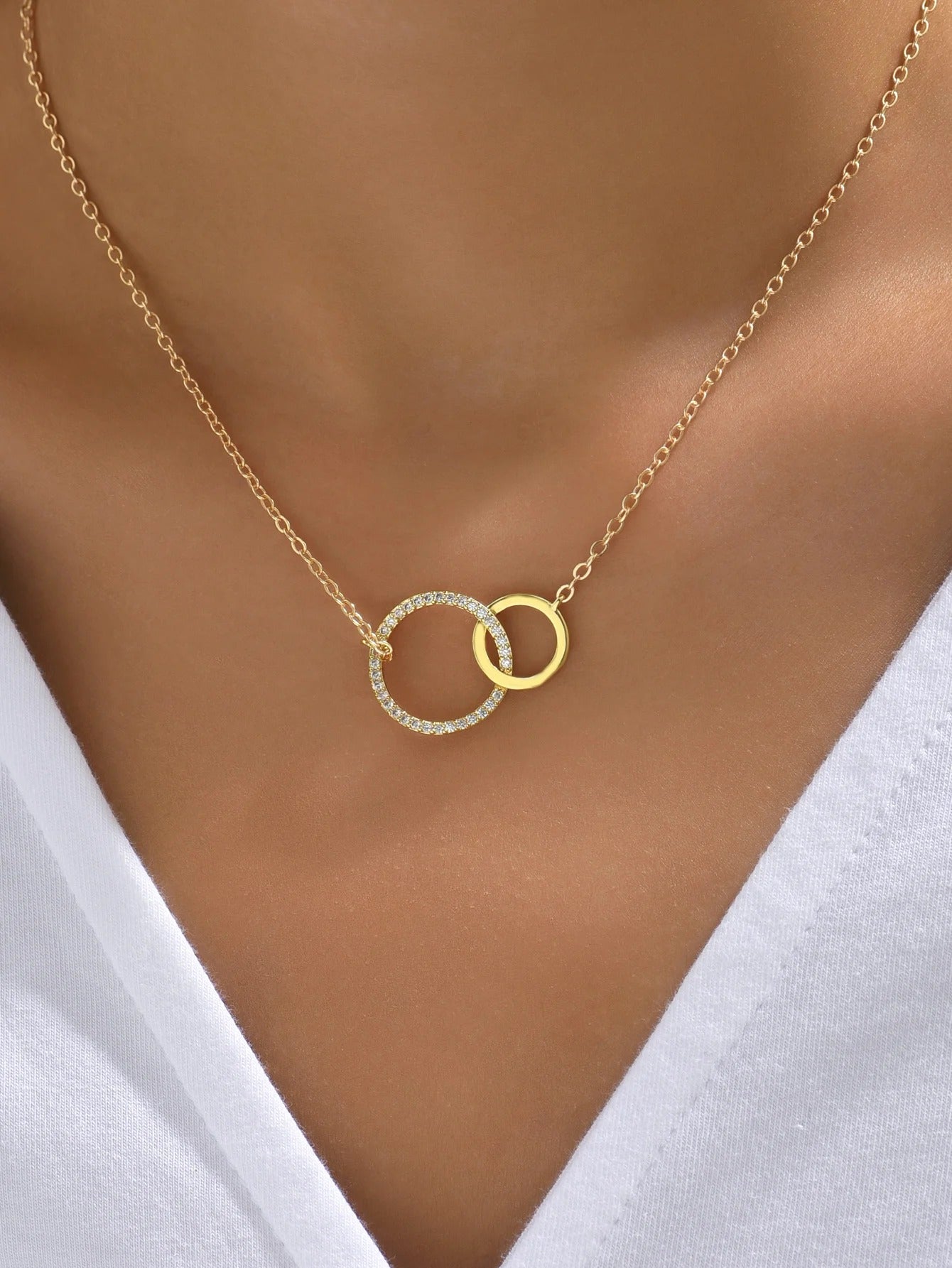 Stainless Steel Thin Chain Minimalist Dainty Double Circle Pendant Necklace for Women Fashionon The Neck Jewelry