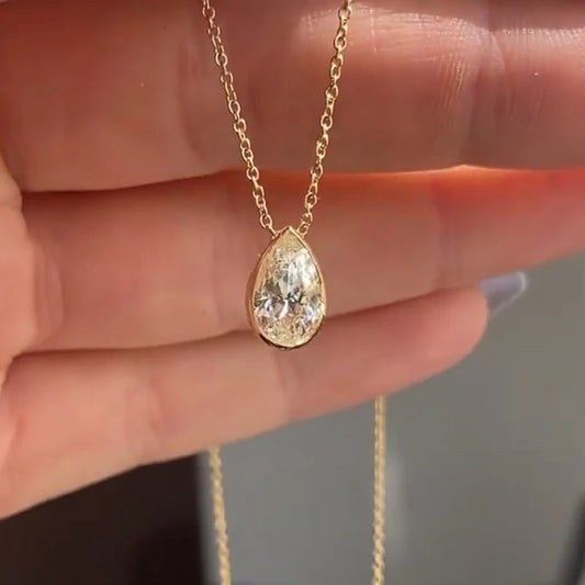 Teardrop Shaped Pendant Necklace for Women with Shiny CZ Versatile Design Daily Wear Accessories Statement Jewelry